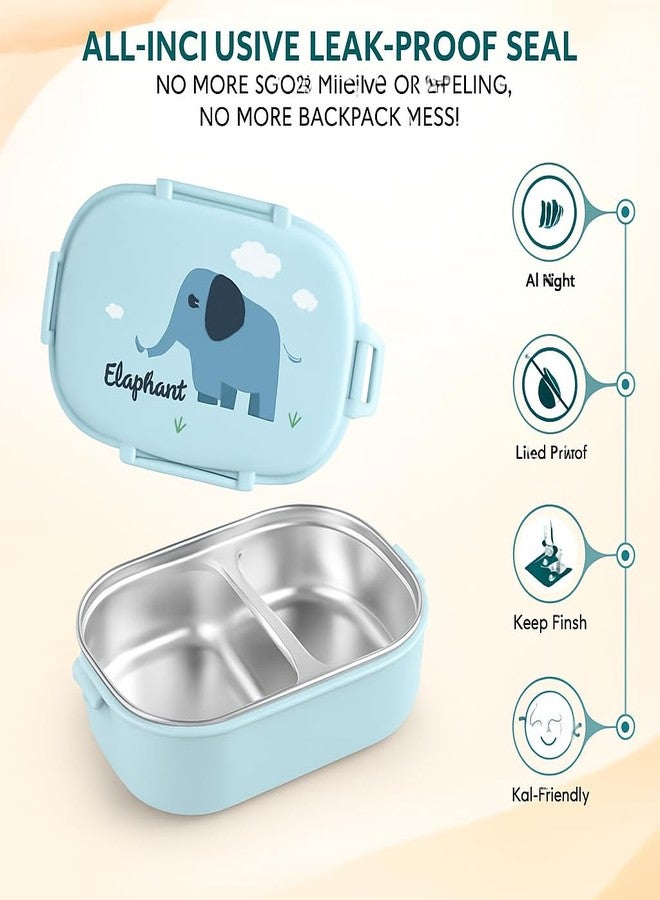 QLECT Kids Star Stainless Steel Lunch Box for Kids Adults, PUF Insulation Keeps Food Warm, Food Grade Bpa Free, 2 Compartments with Locking Lid and Steam Valve, Spill Leak Proof(700ml Printed Blue) - Image 4
